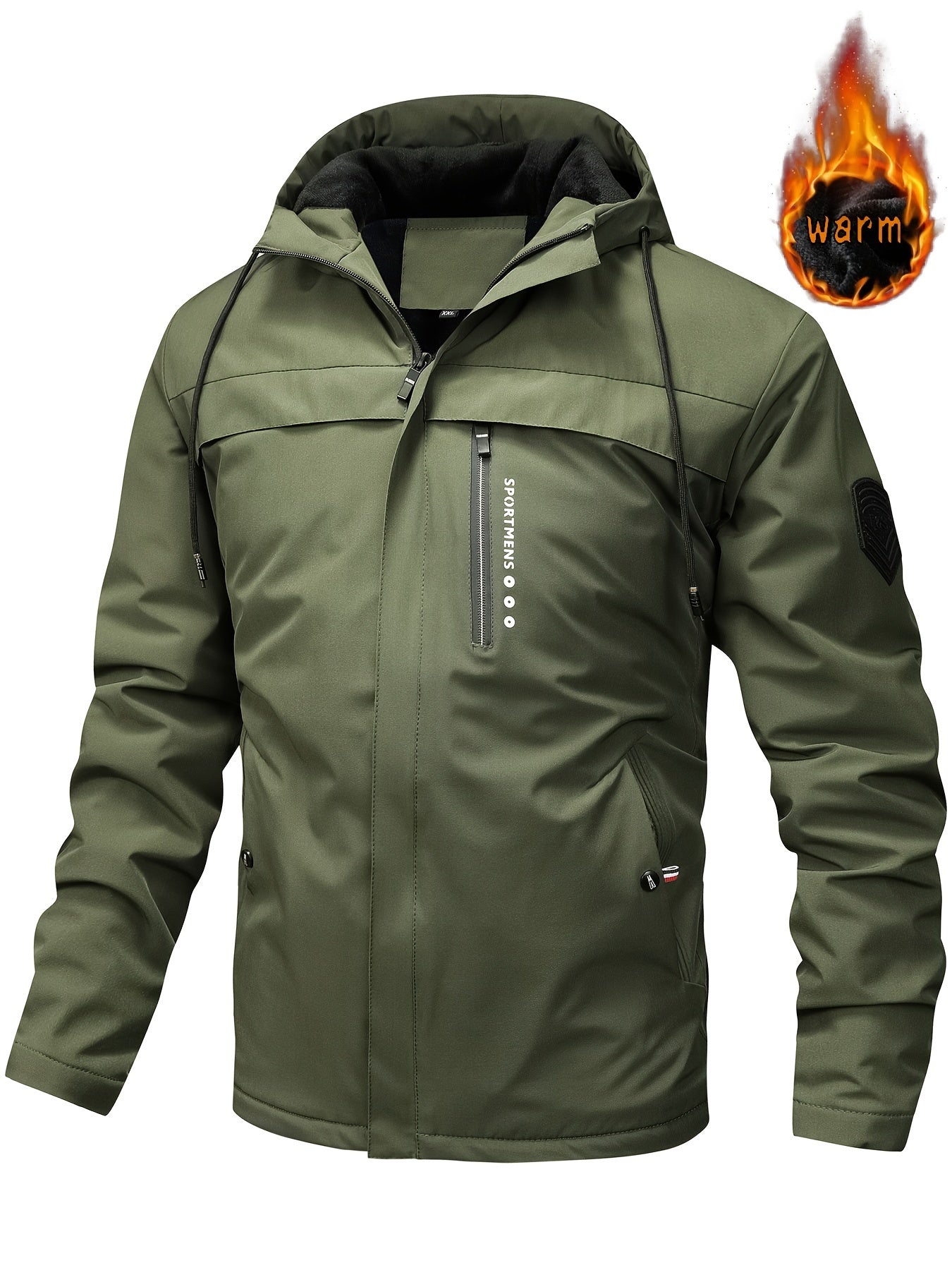Herren Fleece-Kapuzenjacke, lässiger Wintermantel