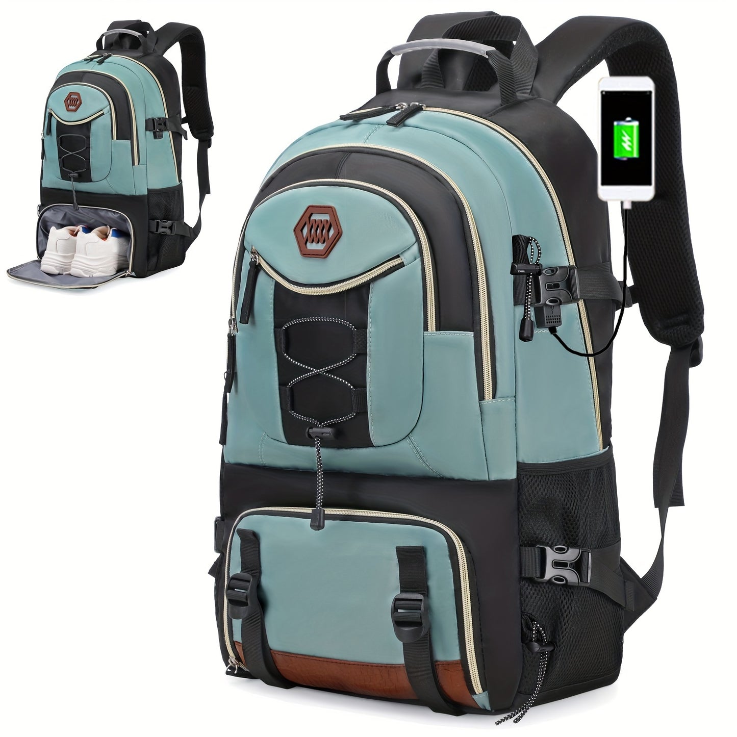 Mochila de viagem ao ar livre com grande capacidade para acampamento esportivo, adequada para homens e mulheres com compartimento para laptop de 17 polegadas