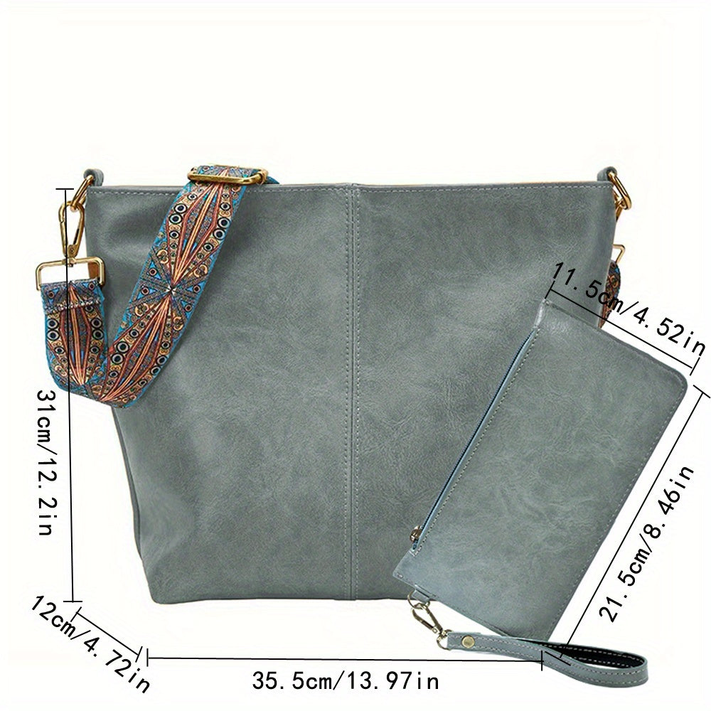 Bolsa Hobo com Alça Geométrica - Grande Capacidade, Retro Crossbody