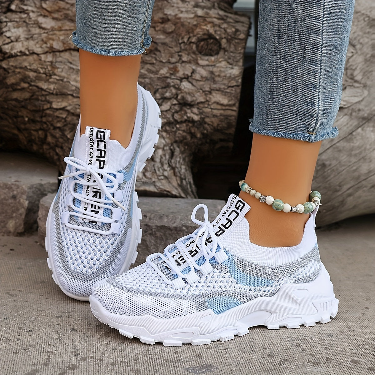 Women's Colorblock Knit Sneakers, Breathable Low Top Running Shoes (Plus Size)