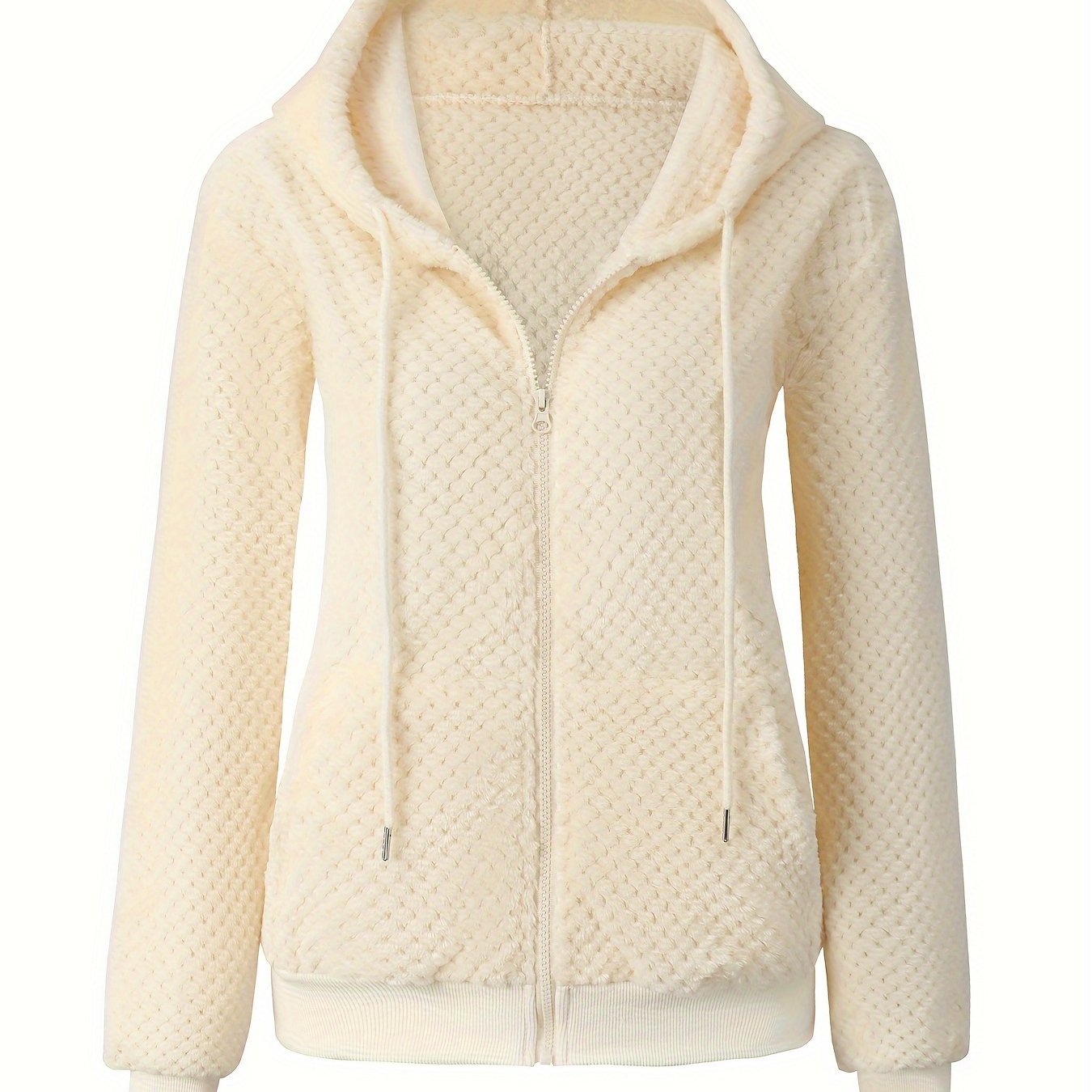 Women's Fleece Hooded Zipper Coat, Casual Teddy Jacket for Fall/Winter