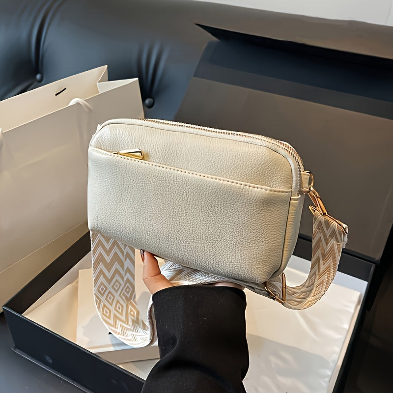 Mini Bolsa Crossbody - Quadrada Couro PU, Alça de Ombro Larga