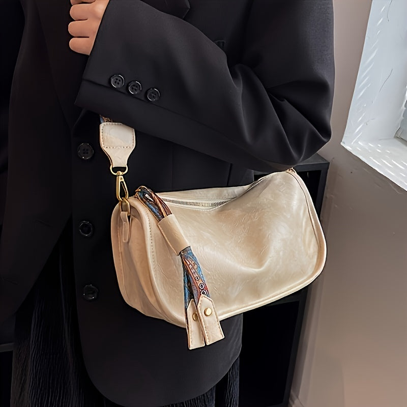 Bolsa tiracolo com zíper e estampa gráfica - estilosa, alça larga, grande capacidade