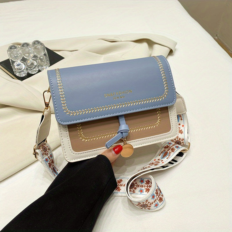 Bolsa de ombro com aba fashion - Bolsa transversal feminina com fivela e alça larga