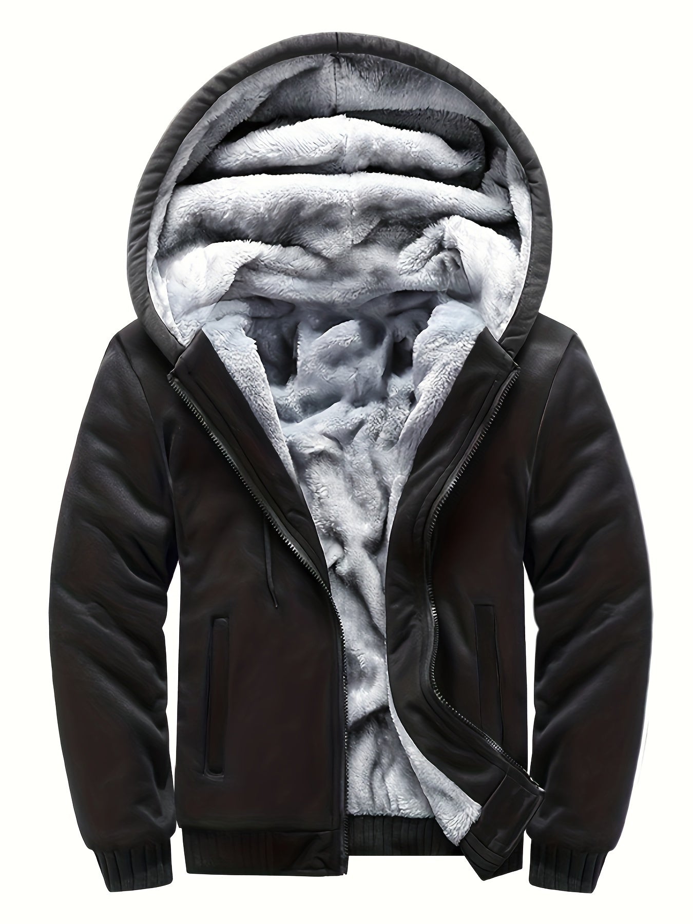 Herren-Fleecejacke mit Kapuze, lässiger Farbblockmantel für Herbst/Winter