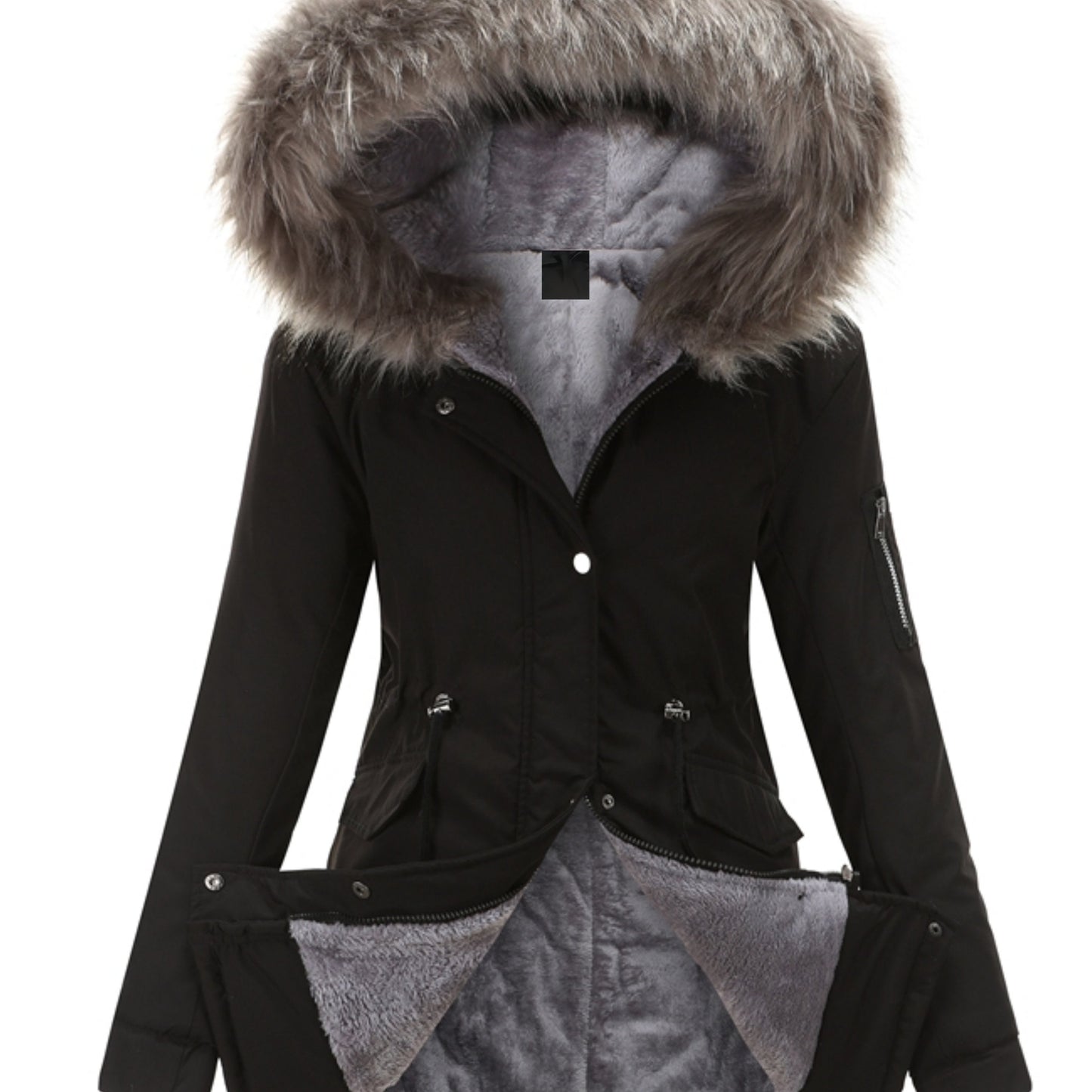Olive Green Fleece-Lined Parka, Zip-Up Winter Coat
