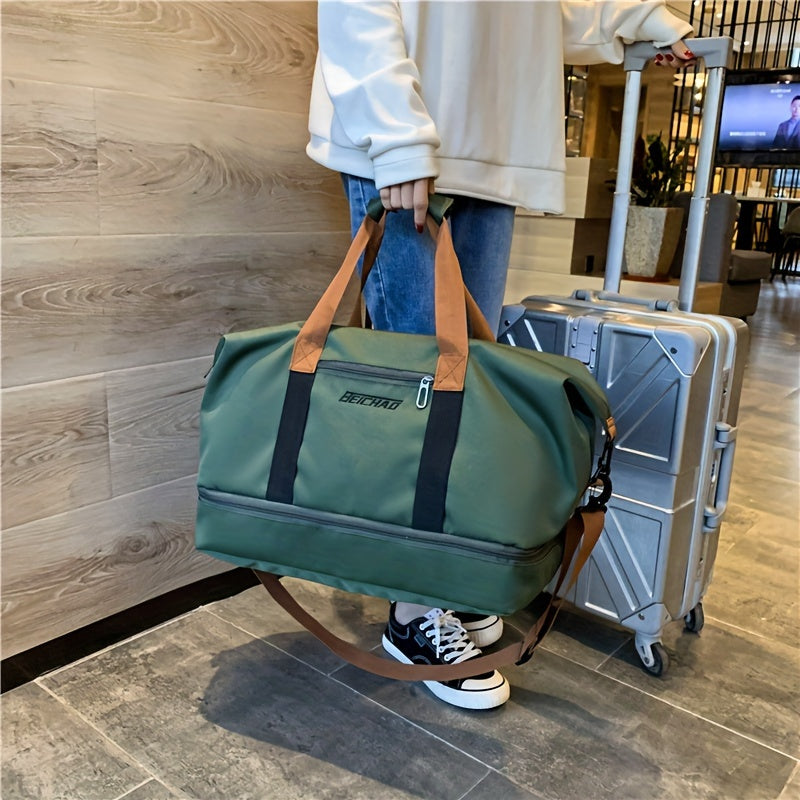 Reisetasche mit großem Fassungsvermögen, lässige Tragetasche für Outdoor-Wanderungen, Nylon, gemischte Farben, zufälliger Druck, keine Randfarbe, mit Trennung von Nass und Trocken, für Frauen, Fitness, Yoga, Wochenendübernachtung