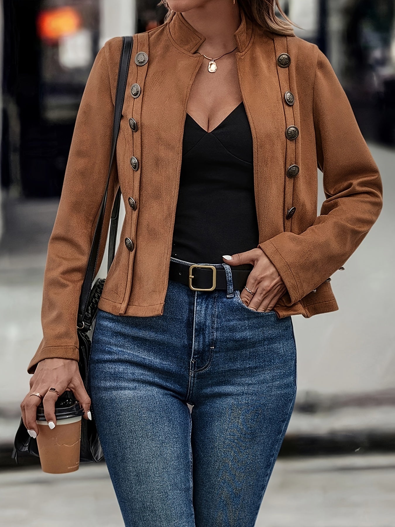 Zweireihige Jacke, langärmlige Vintage-Oberbekleidung für Frühling und Herbst.