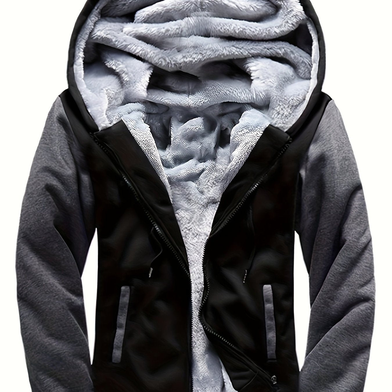 Warme Fleece-Kapuzenjacke für Herren, lässiger Farbblock-Jackenmantel für Herbst und Winter
