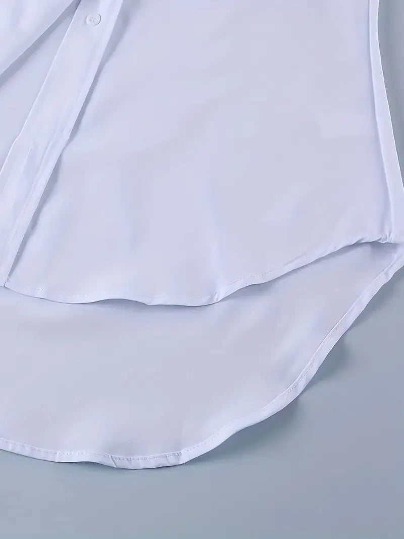 Solid Button Front Shirt Dress – Casual Long Sleeve Lapel Dress for Spring & Fall