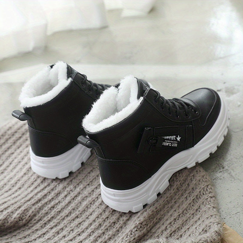 Damen High Top Sportschuhe zum Schnüren, Plüschfutter, dicke Sohle (Übergröße)