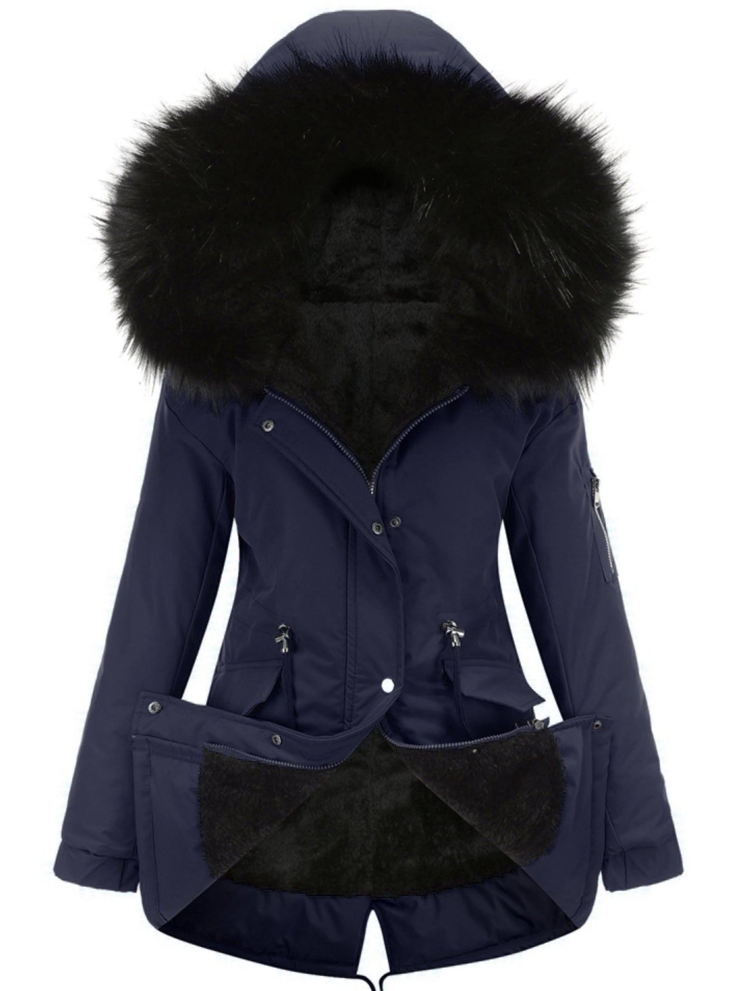 Olive Green Fleece-Lined Parka, Zip-Up Winter Coat