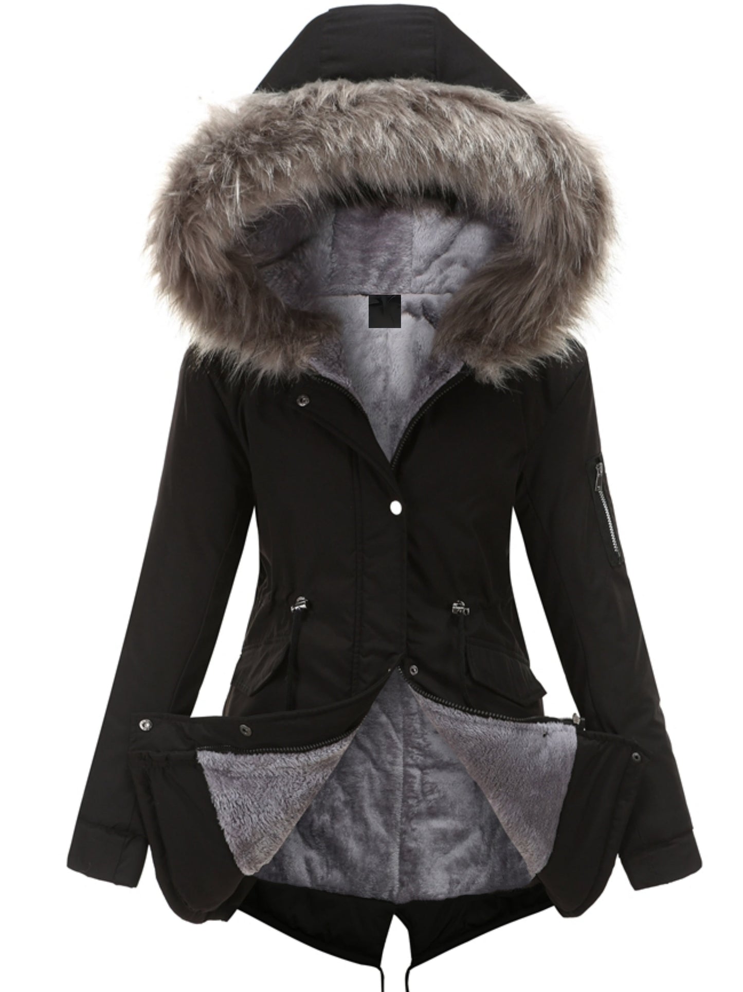 Olive Green Fleece-Lined Parka, Zip-Up Winter Coat