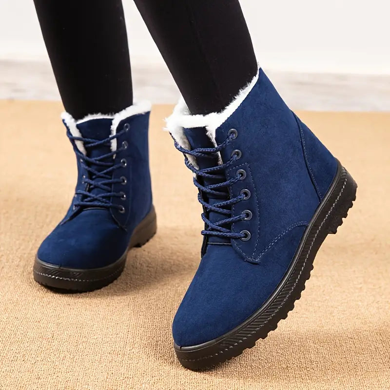 Damen-Stiefeletten mit Kunstfellfutter und Schnürung – warm, runde Zehenpartie