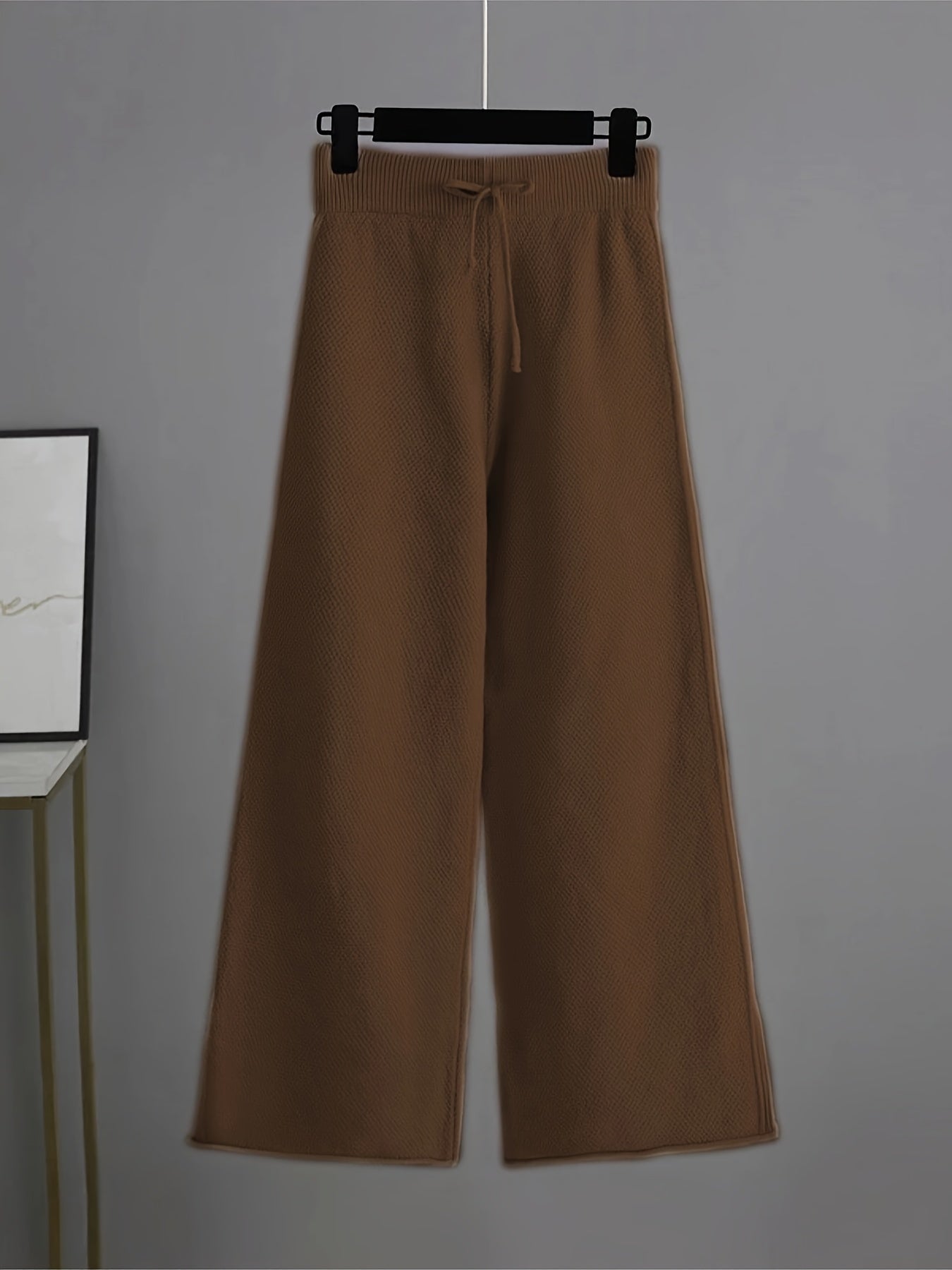 Damen-Set aus Strickpullover und Hose mit weitem Bein – lässig, langärmlig, einfarbig