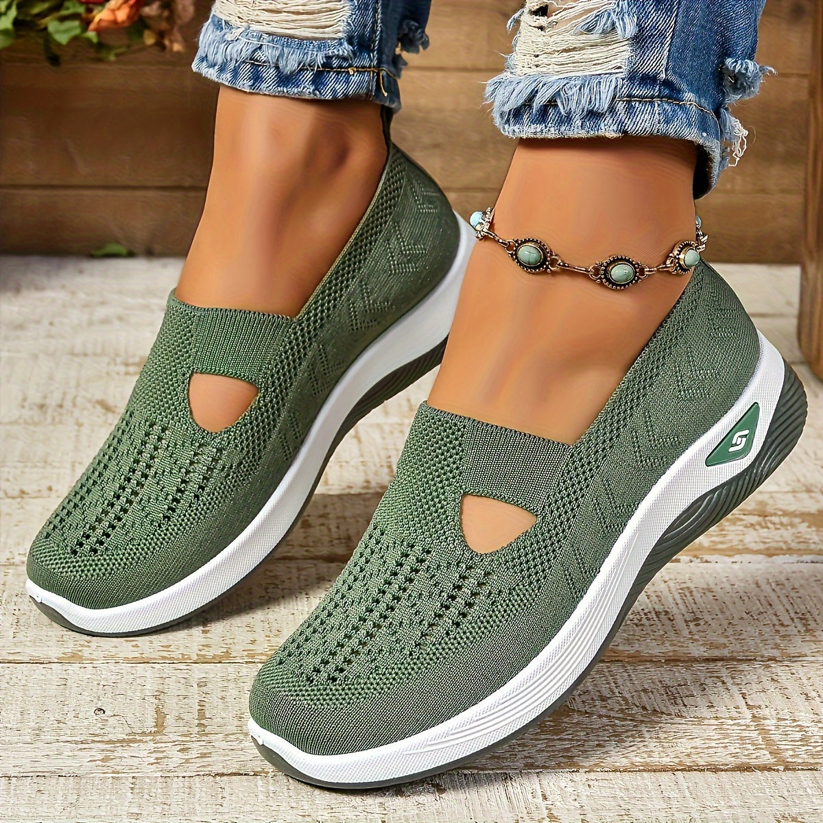 Slip-On-Sneakers mit Cut-Outs für Damen, atmungsaktive Freizeit-Wanderschuhe (Übergröße)