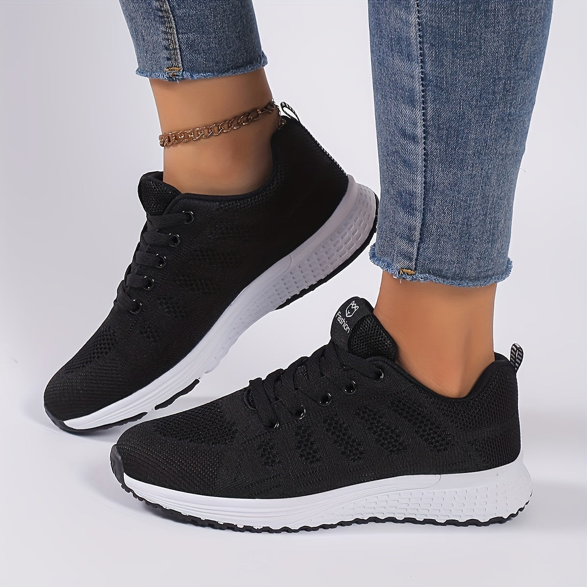 Women's Striped Knit Sneakers, Lightweight Breathable Casual Low Tops