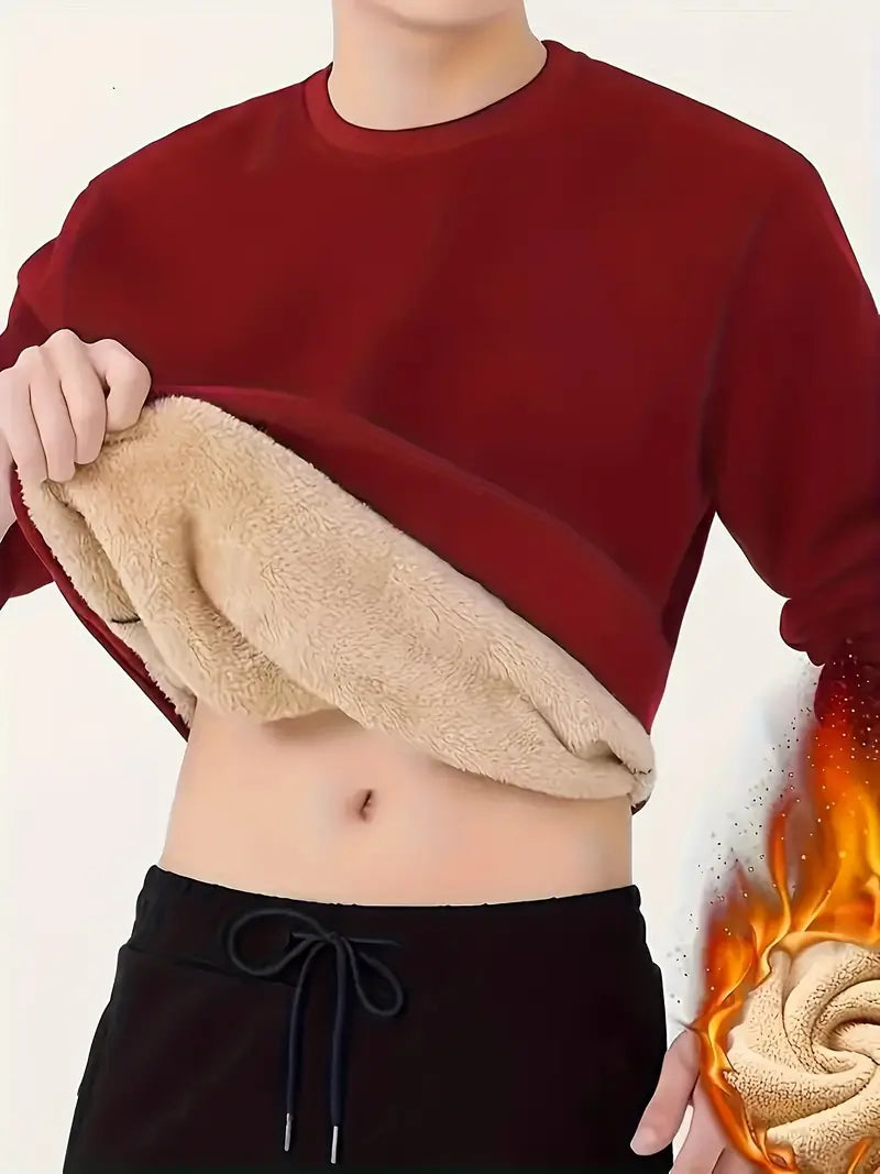 Men's Fleece Crew Neck Sweatshirt - Solid Color, Warm & Comfy for Fall & Winter