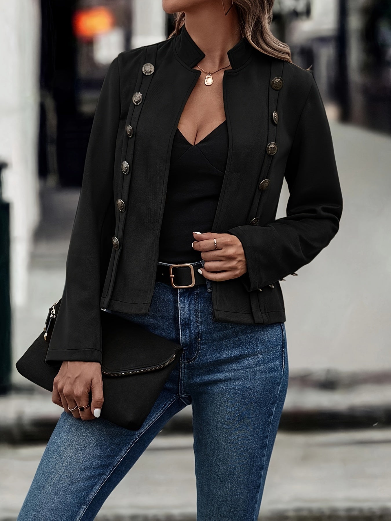 Zweireihige Jacke, langärmlige Vintage-Oberbekleidung für Frühling und Herbst.