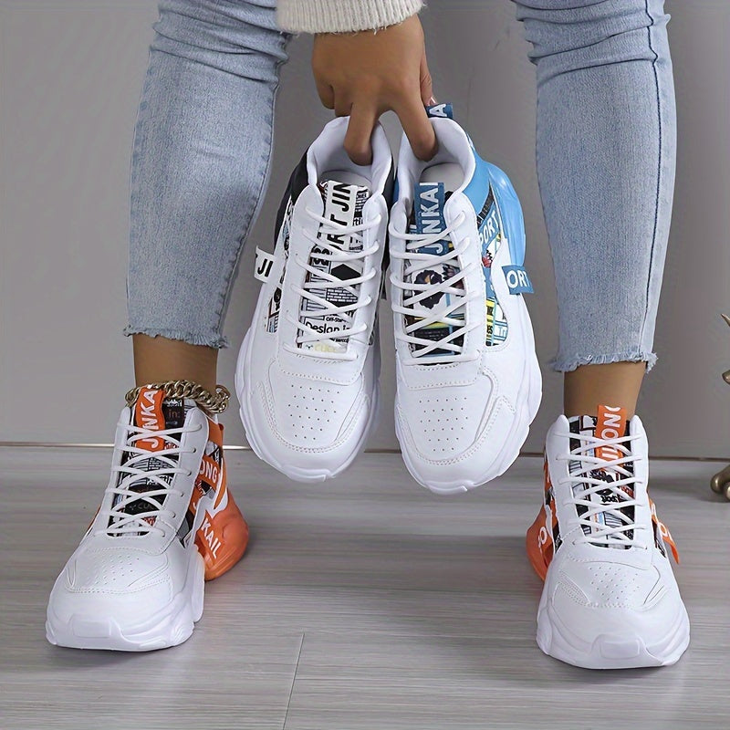Women's Colorblock High-Top Sneakers, Lace-Up Breathable Platform Trainers