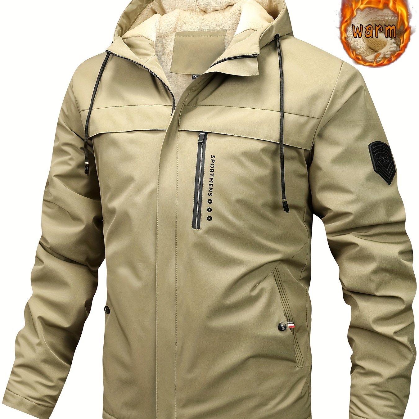 Herren Fleece-Kapuzenjacke, lässiger Wintermantel