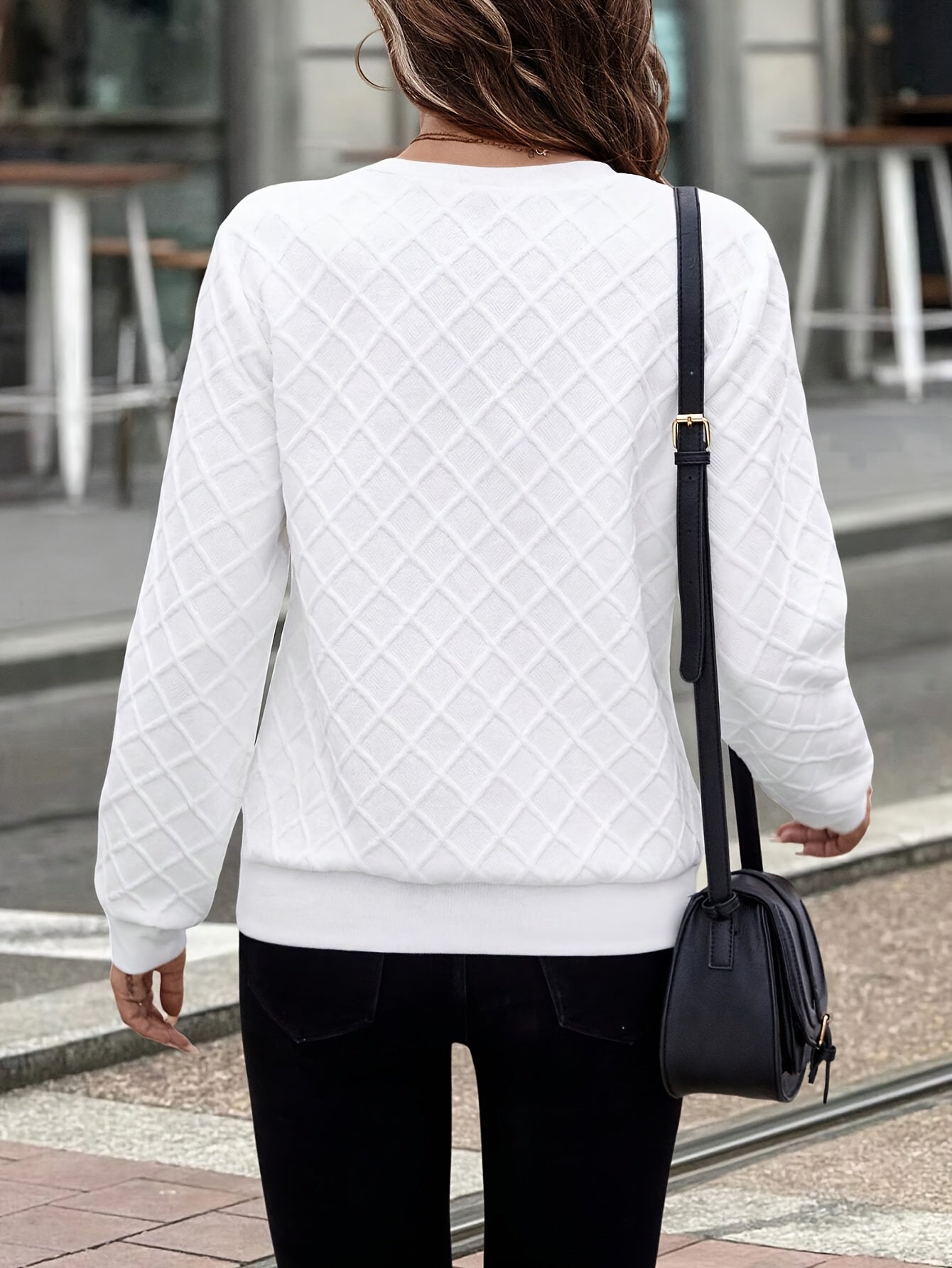 Elegante moletom de cor sólida com meio zíper - Pulôver de manga comprida para primavera/outono
