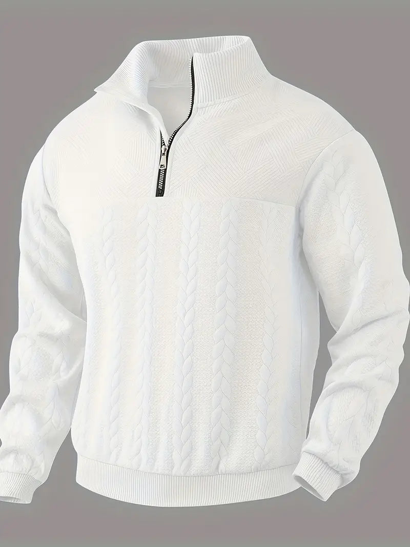 Men's Knit Henley Sweatshirt - Stand Collar, 1/4 Zip, Long Sleeve