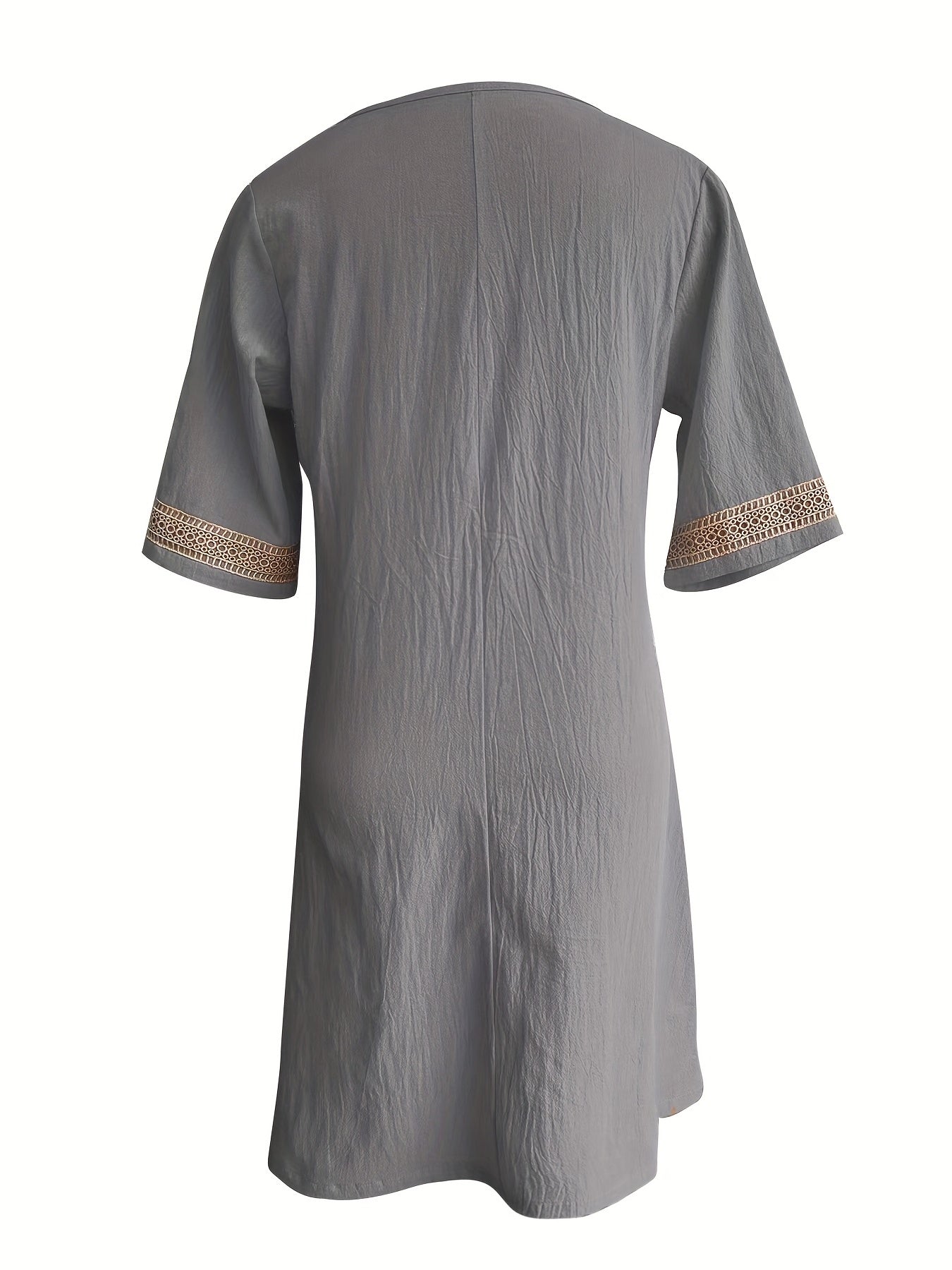 Guipure Lace V-Neck Dress, Casual Short Sleeve for Spring & Summer.