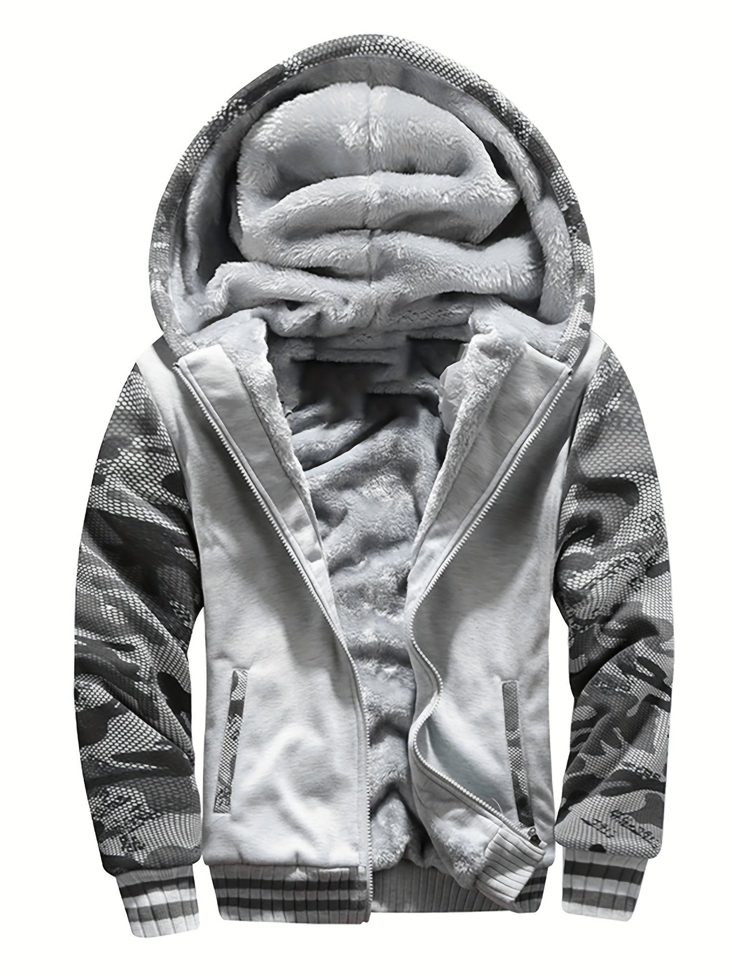 Herren-Fleecejacke mit Kapuze, lässiger Farbblockmantel für Herbst/Winter