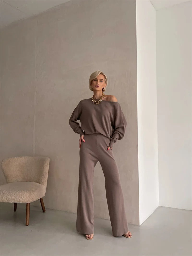 Ellie™ - Conjunto elegante de malha monocromática de inverno
