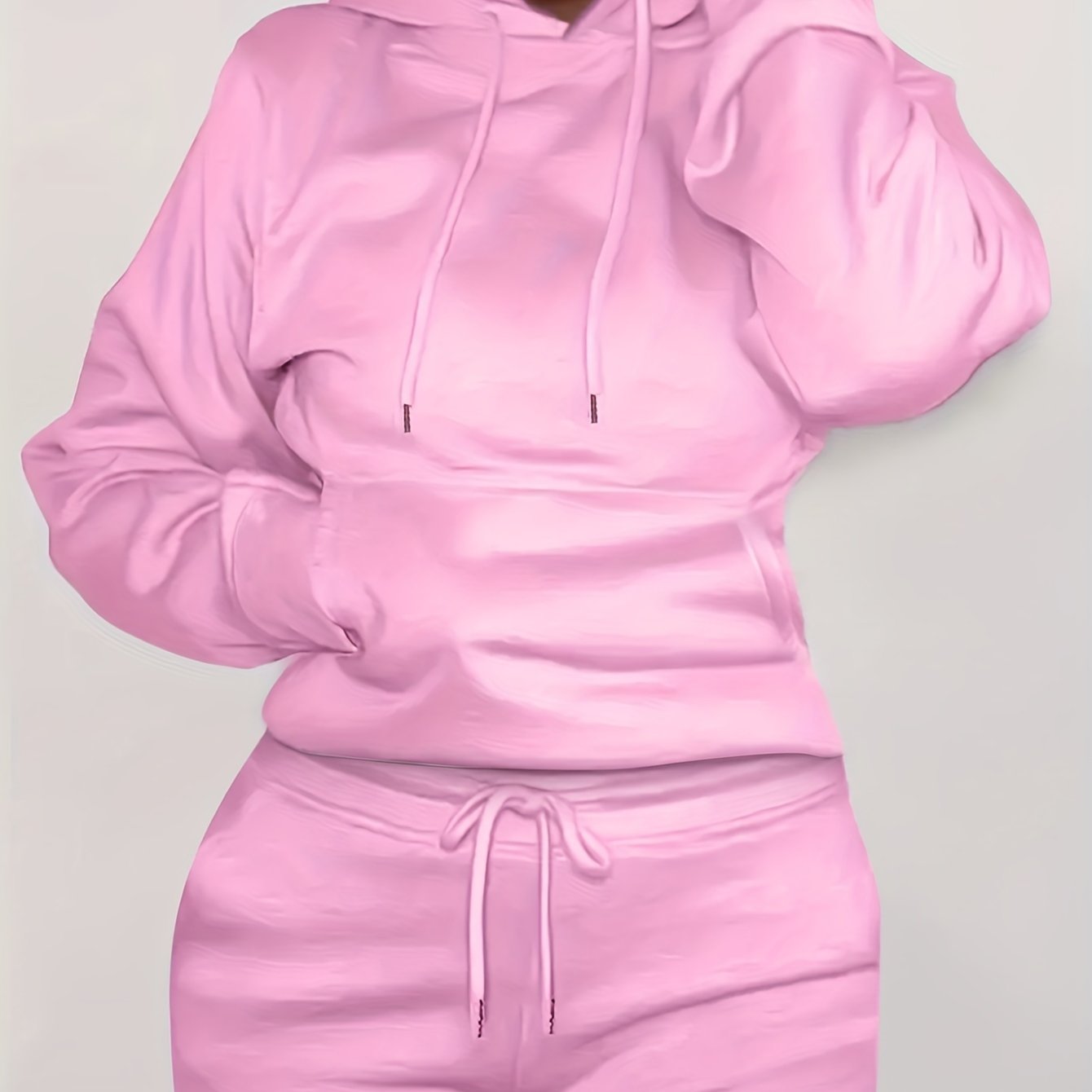 Solid Kangaroo Pocket Hoodie - Casual Long Sleeve Drawstring Sweatshirt