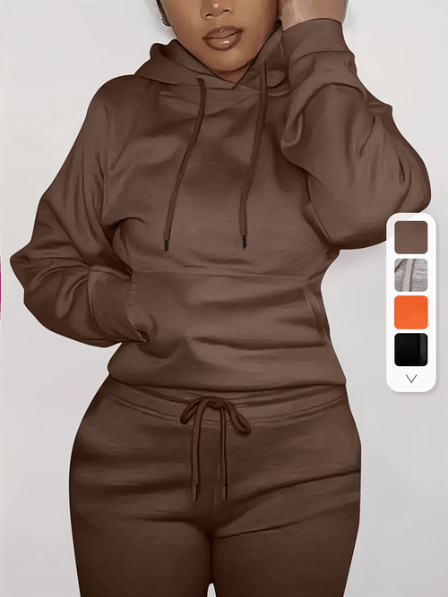 Solid Kangaroo Pocket Hoodie - Casual Long Sleeve Drawstring Sweatshirt