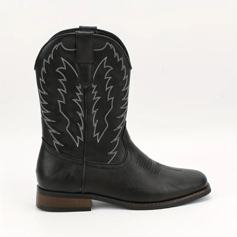 Herren-Roper-Stiefel mit quadratischer Zehenpartie, Western-Cowboystiefel, bestickte Roper-Stiefel bis zur Mitte der Wade