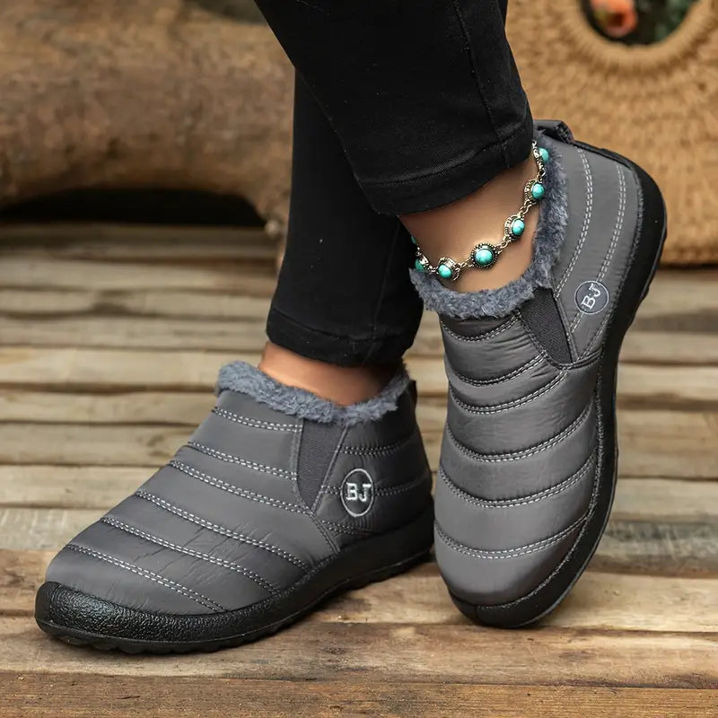 Wasserdichte Damen-Stiefeletten – Niedriger Plateauabsatz, Schlupfstiefel, Plüschfutter