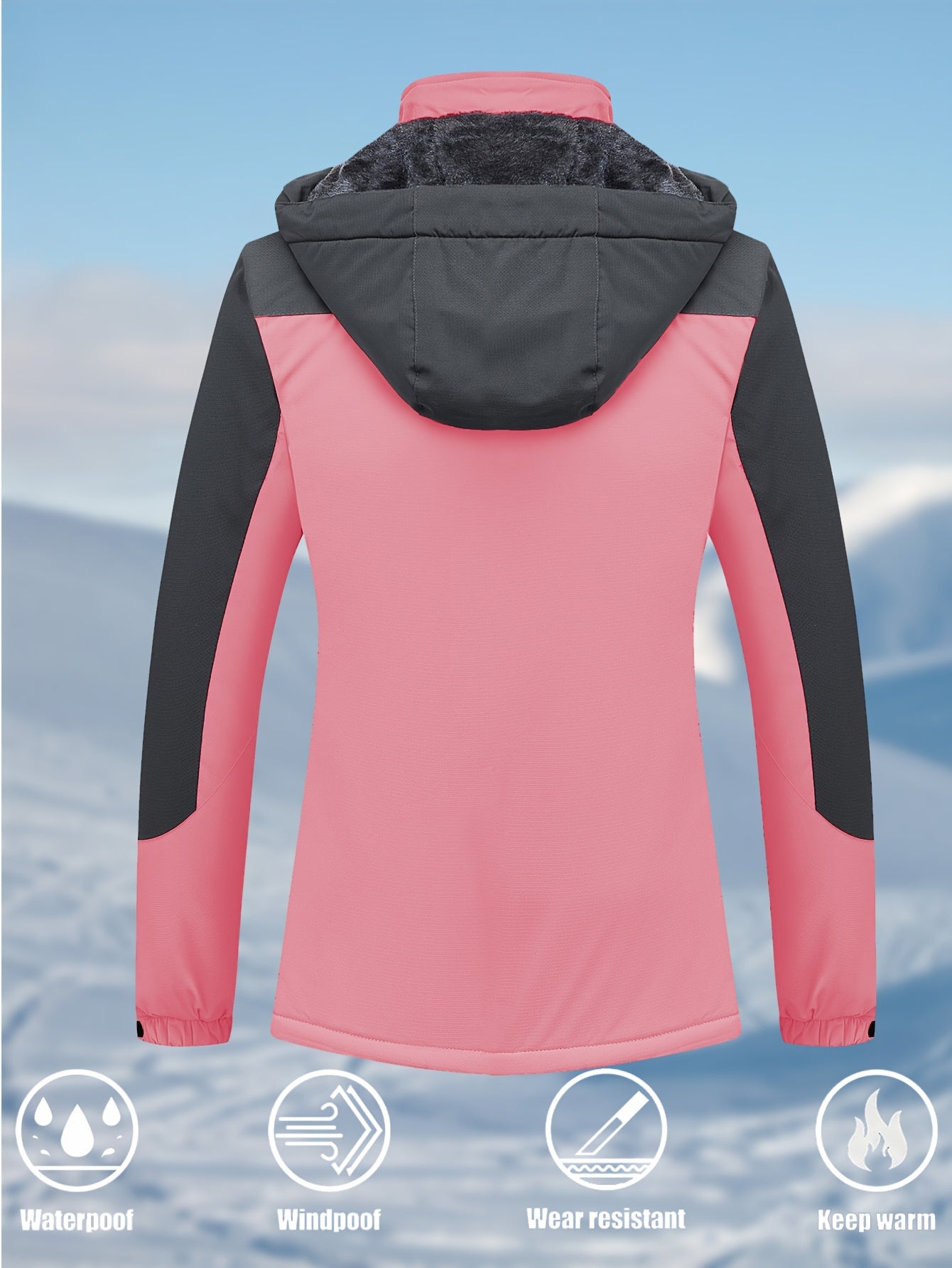 Women's Waterproof & Windproof Ski Jacket - Fleece Lined Thermal Winter Coat with Detachable Hood, Adjustable Cuff, and Zippered Pockets for Skiing, Hiking, and Outdoor Activities, Winter Outdoor Gear | Hooded Warmth Jacket | Waterproof Polyester