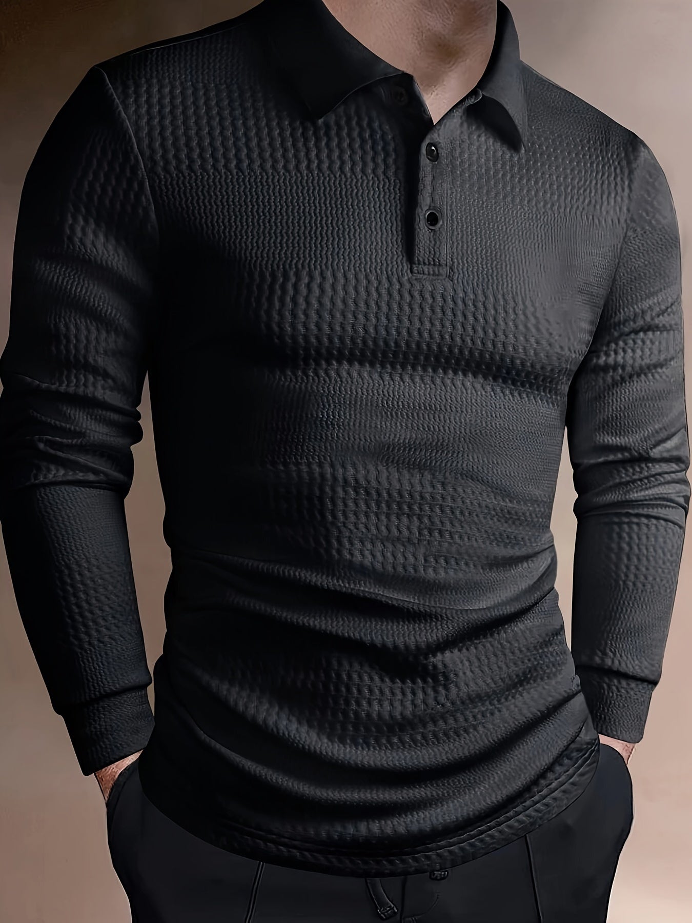 Men's Solid Long Sleeve Button-Up Shirt, Polyester-Spandex Blend