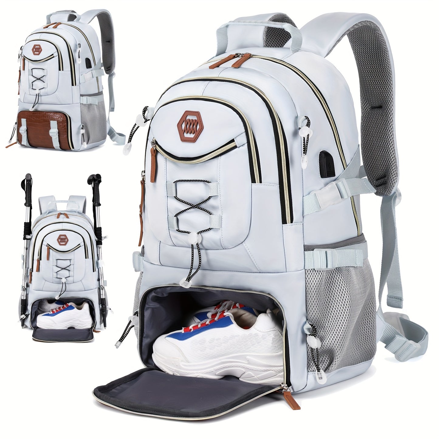Mochila de viagem ao ar livre com grande capacidade para acampamento esportivo, adequada para homens e mulheres com compartimento para laptop de 17 polegadas