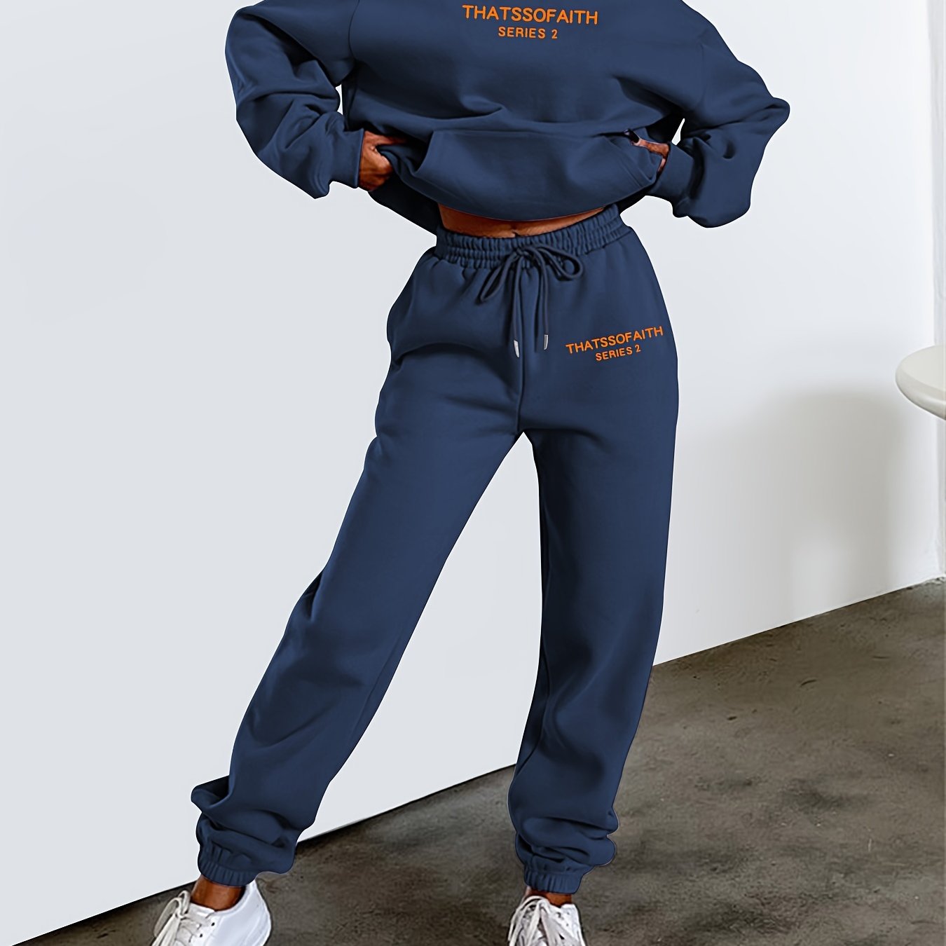 Letter Print Casual Two-piece Set, Hooded Top & Jogger Pants