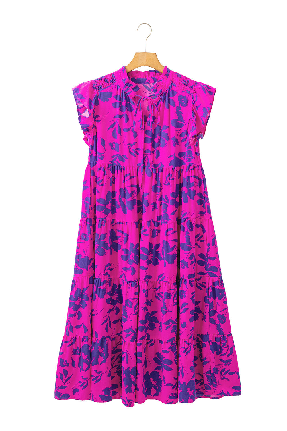Vestido longo com estampa floral e mangas esvoaçantes