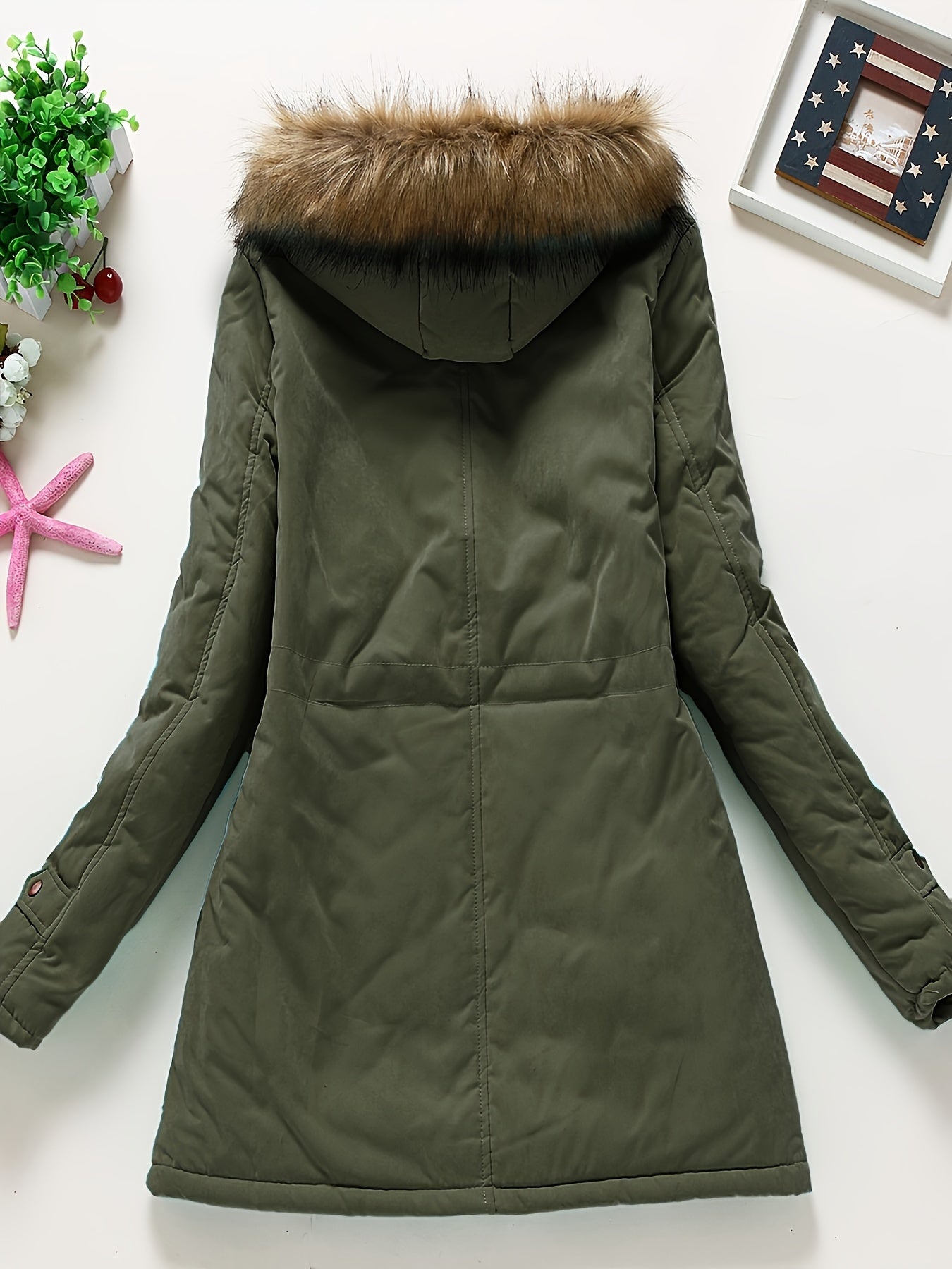 Women's Long Sleeve Casual Coat - Hooded, Thick, Warm, Machine Washable
