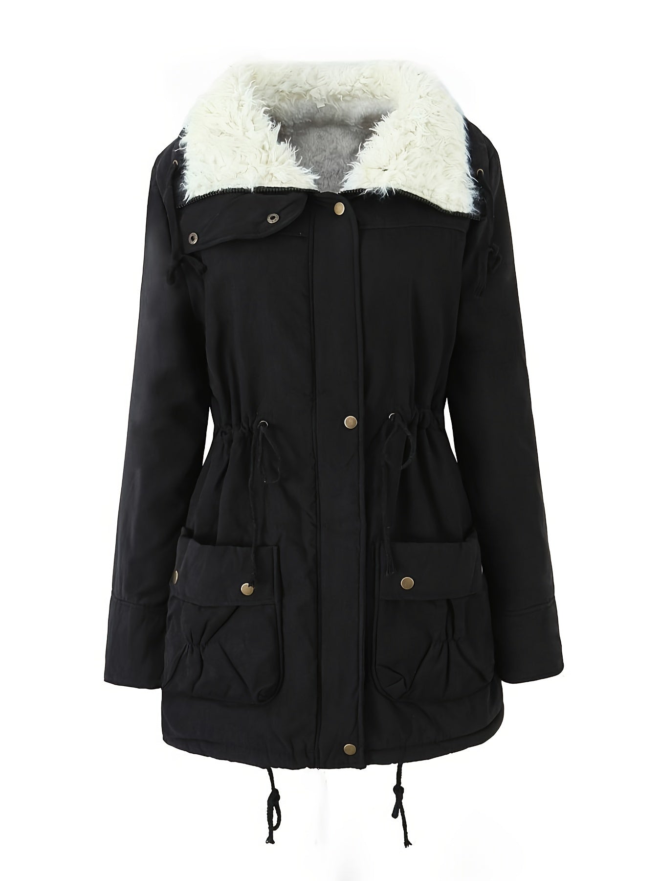 Women's Casual Midi Parka Coat, Drawstring, Winter Jacket with Pockets