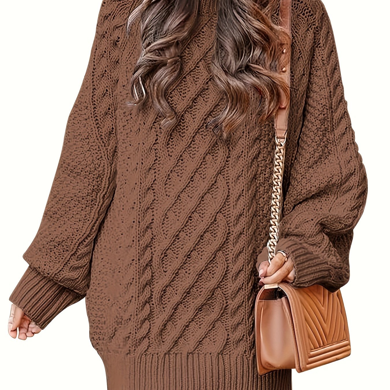 Women's Oversized Twisted Flower Knit Sweater Dress - Long Sleeve, Mini Length
