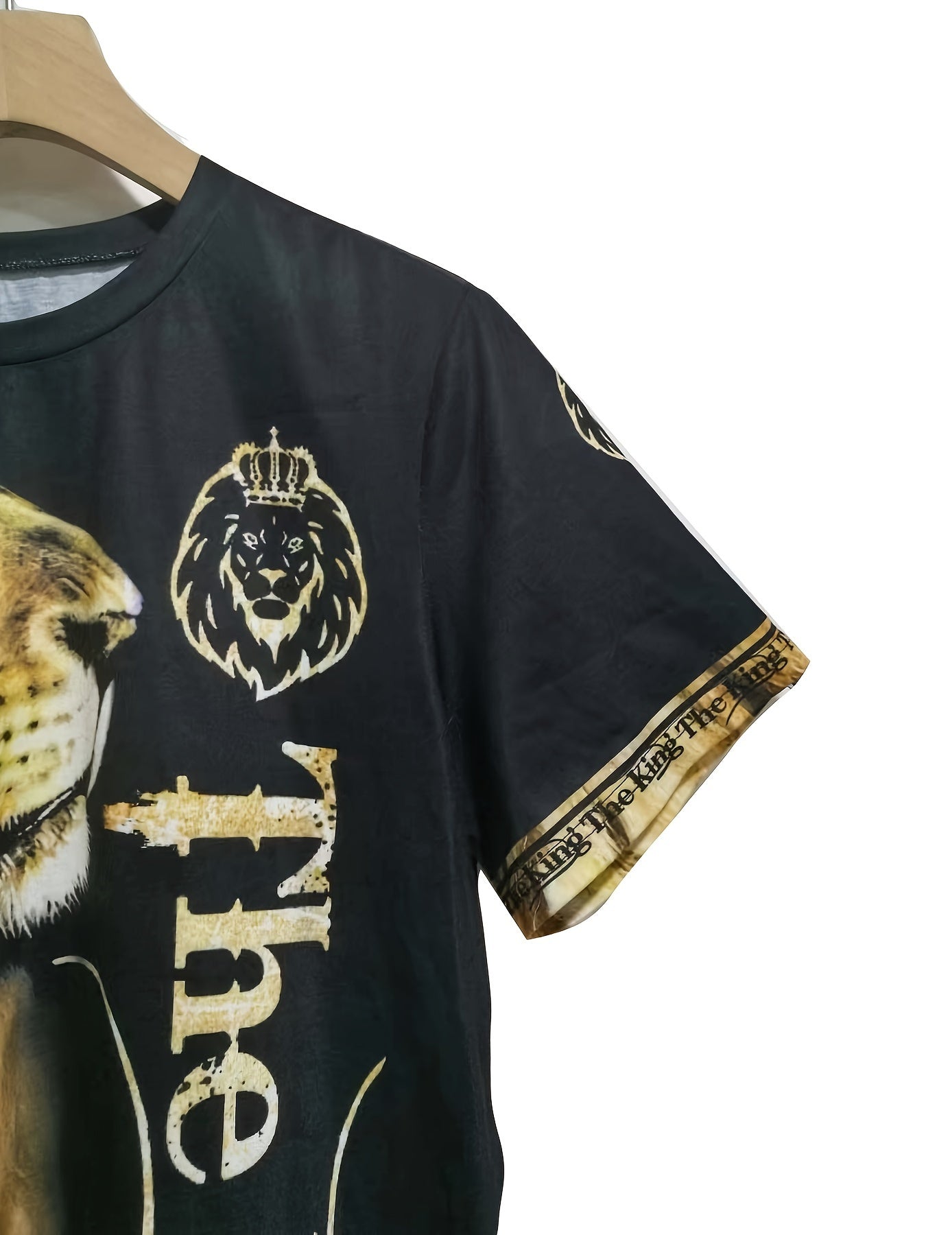 Men's 3D Lion Print Activewear Set, Tee & Pants
