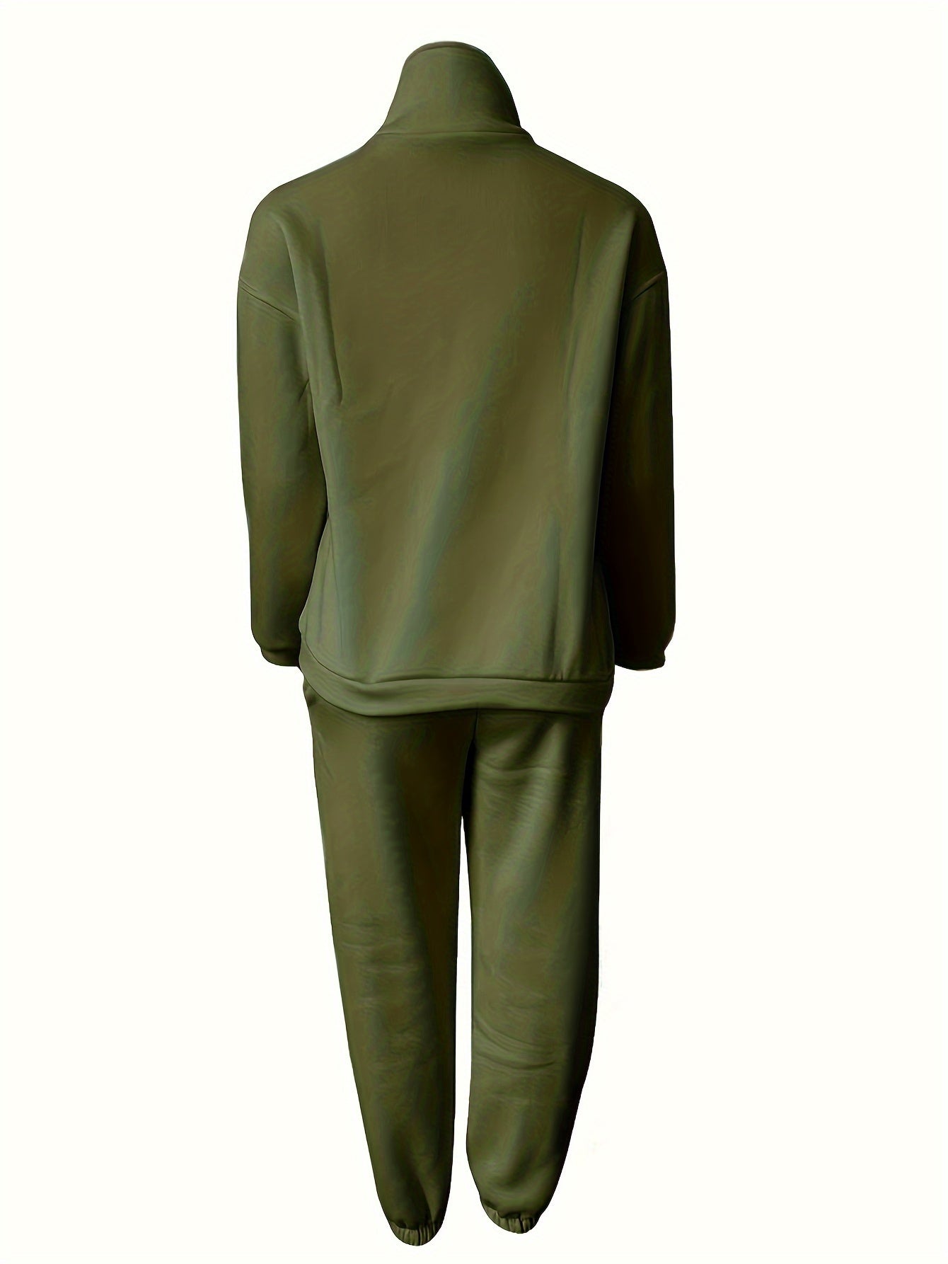 Solid Two-piece Set, Zip Front Sweatshirt & Elastic Waist Pants