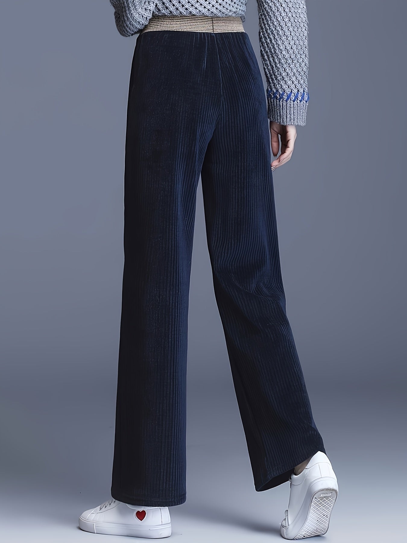 Fleecegefütterte Cordhose mit weitem Bein – Hohe Taille, lässiger gerader Schnitt, Übergröße
