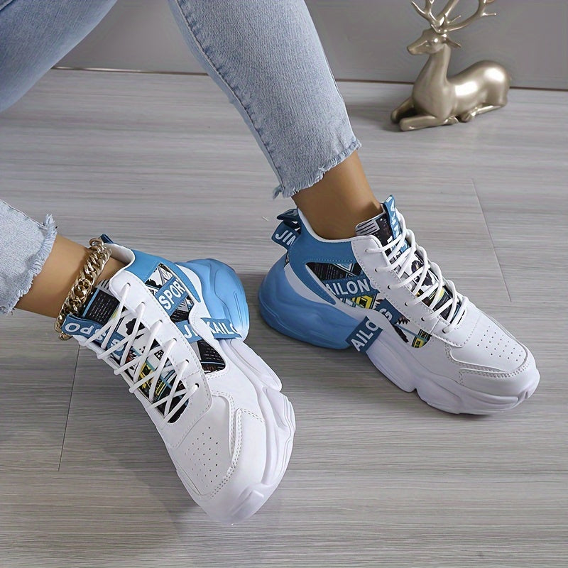 Women's Colorblock High-Top Sneakers, Lace-Up Breathable Platform Trainers