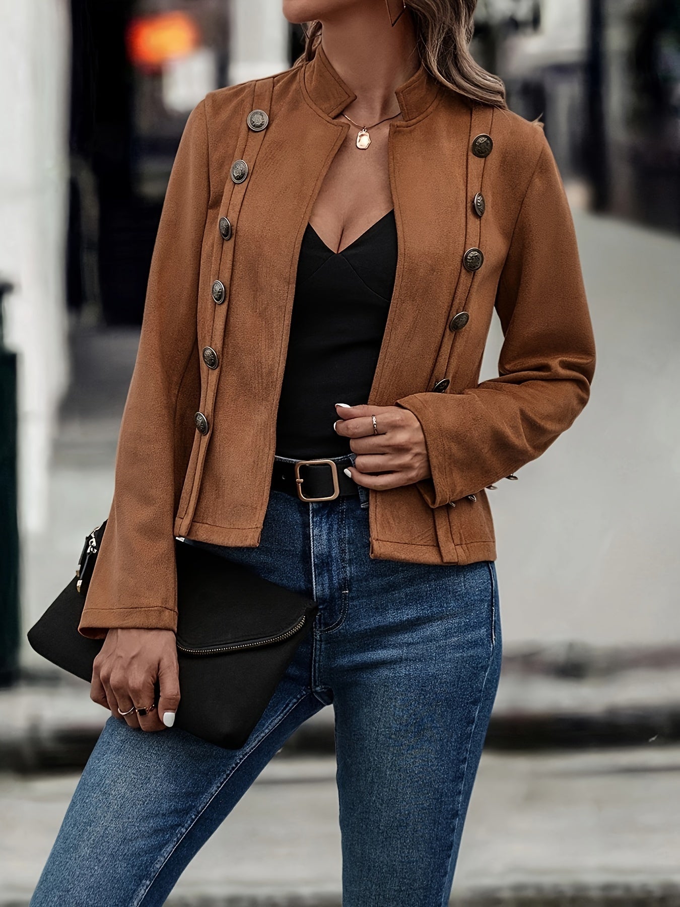 Zweireihige Jacke, langärmlige Vintage-Oberbekleidung für Frühling und Herbst.