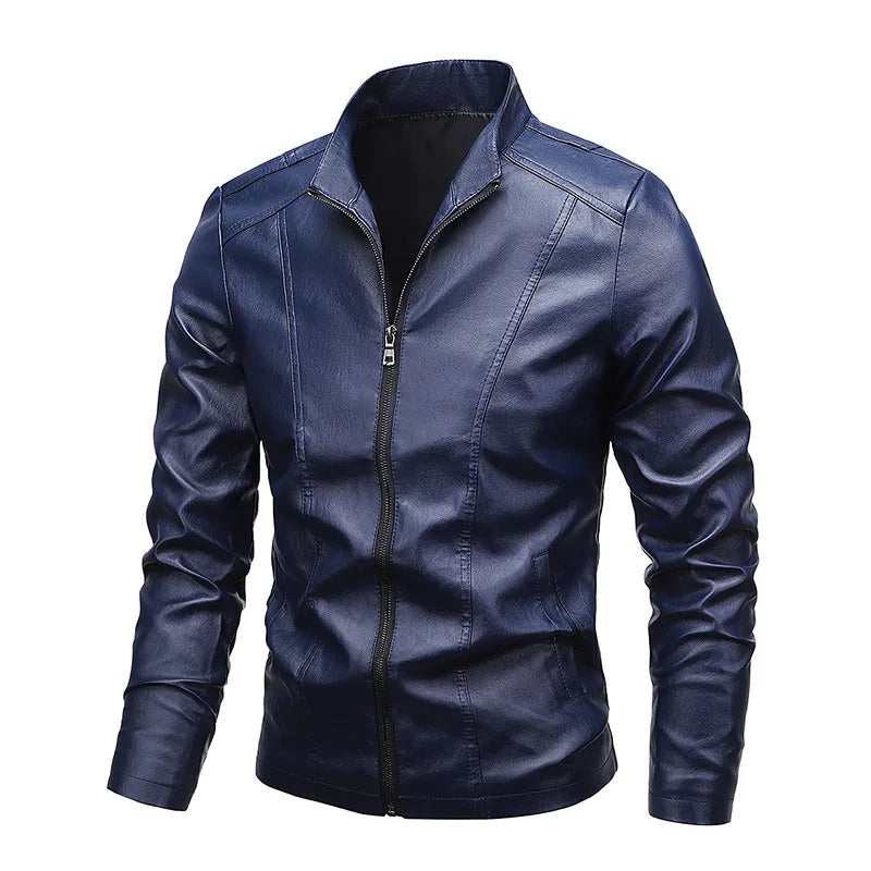 Carter™ - Jaqueta de couro com zíper e gola alta slim fit