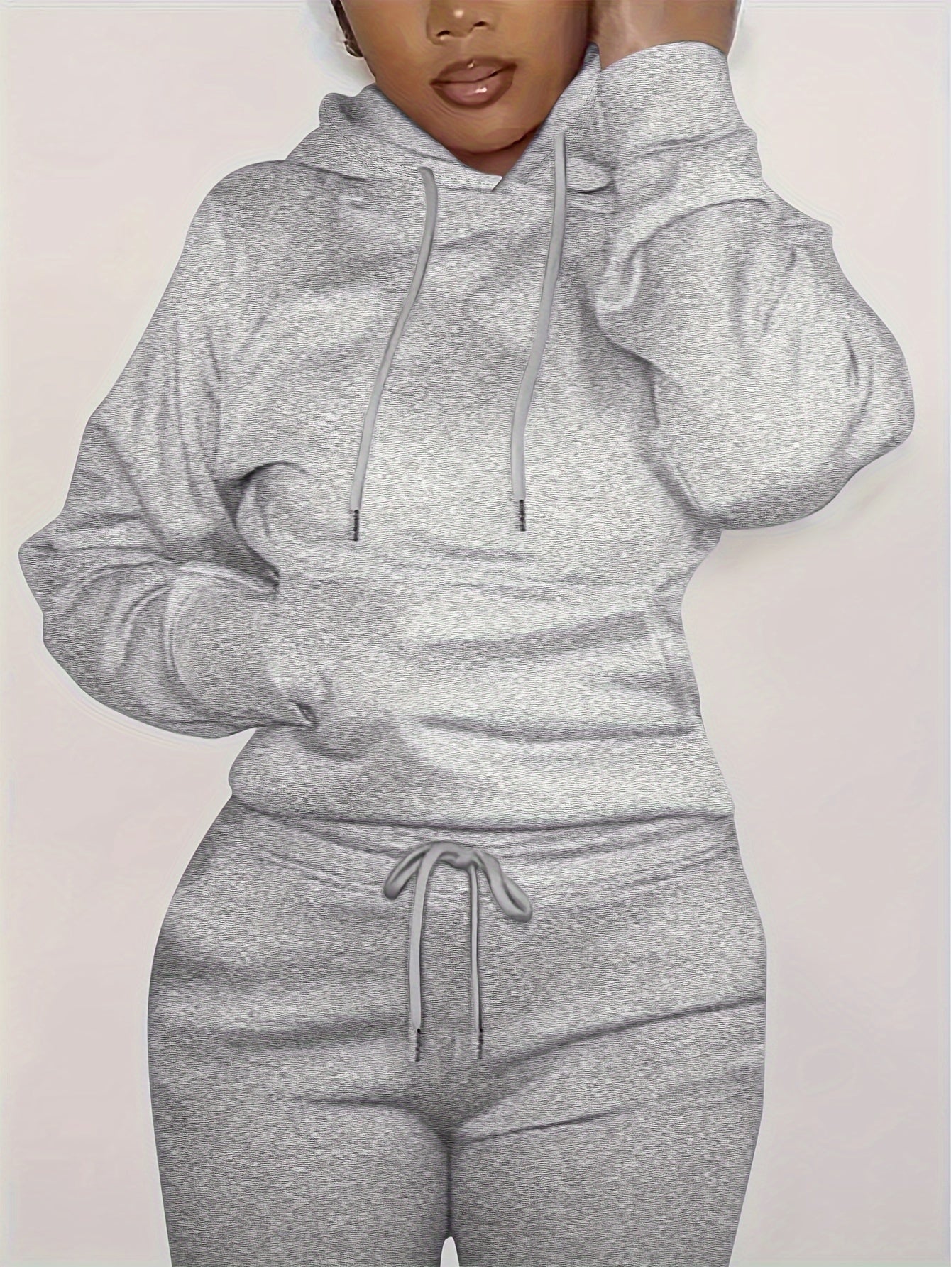 Solid Kangaroo Pocket Hoodie - Casual Long Sleeve Drawstring Sweatshirt
