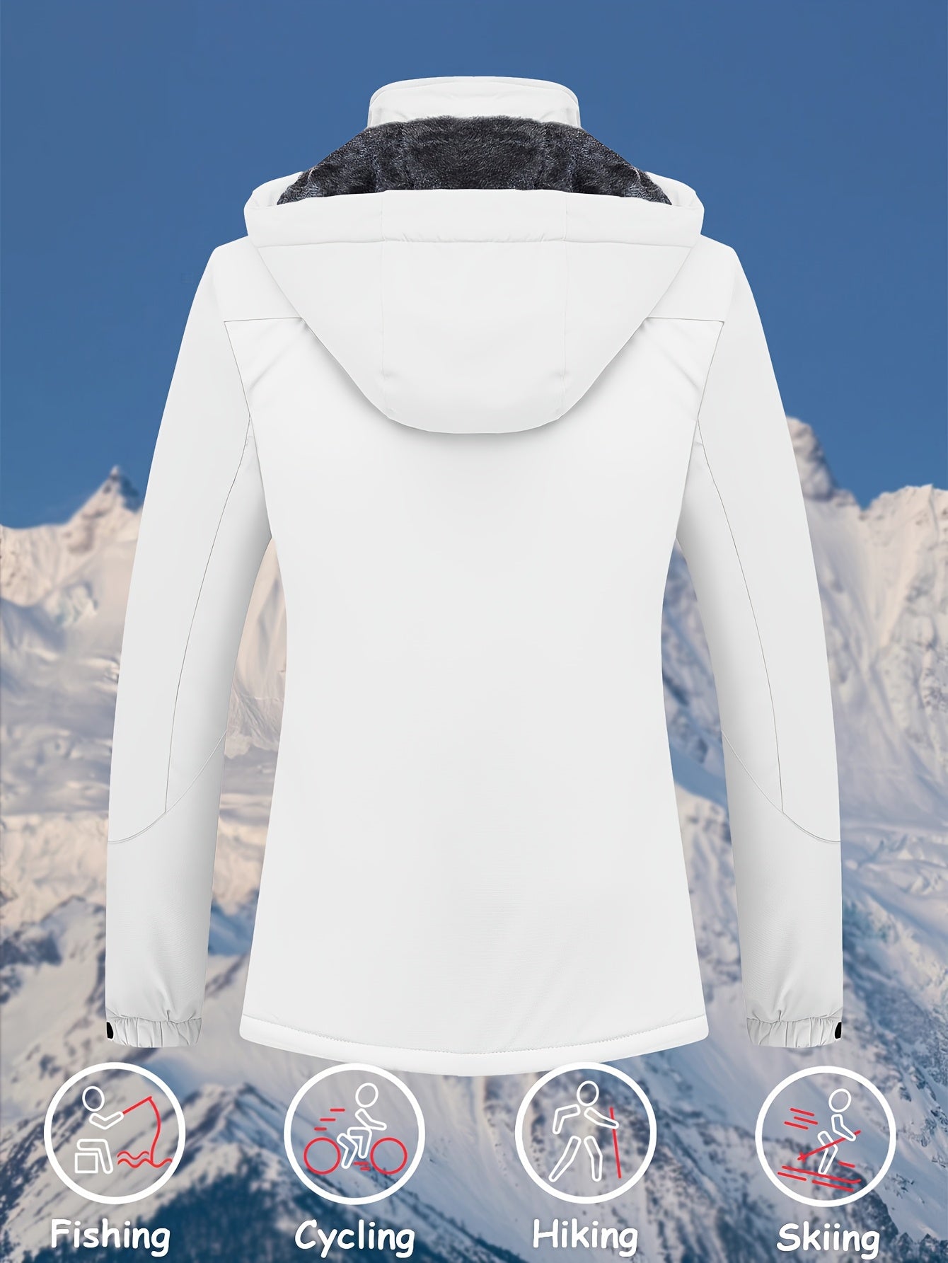 Women's Waterproof & Windproof Ski Jacket - Fleece Lined Thermal Winter Coat with Detachable Hood, Adjustable Cuff, and Zippered Pockets for Skiing, Hiking, and Outdoor Activities, Winter Outdoor Gear | Hooded Warmth Jacket | Waterproof Polyester